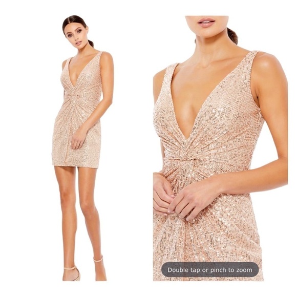Ieena for Mac Duggal Rose Gold Sequin Twist Front Mini Dress NWT Size 8 26496 - Picture 4 of 14